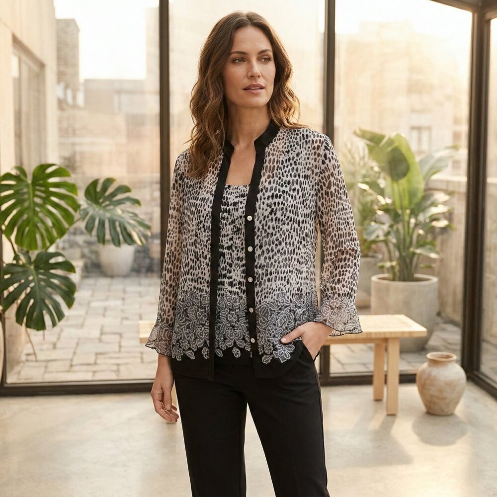Investments 2 pc. Blouse with shear‎ button down cover